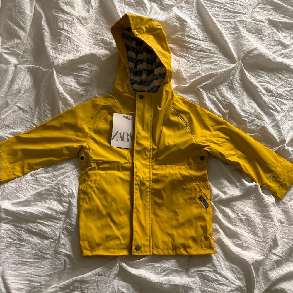 Zara Bright Yellow Hooded Raincoat for Kids